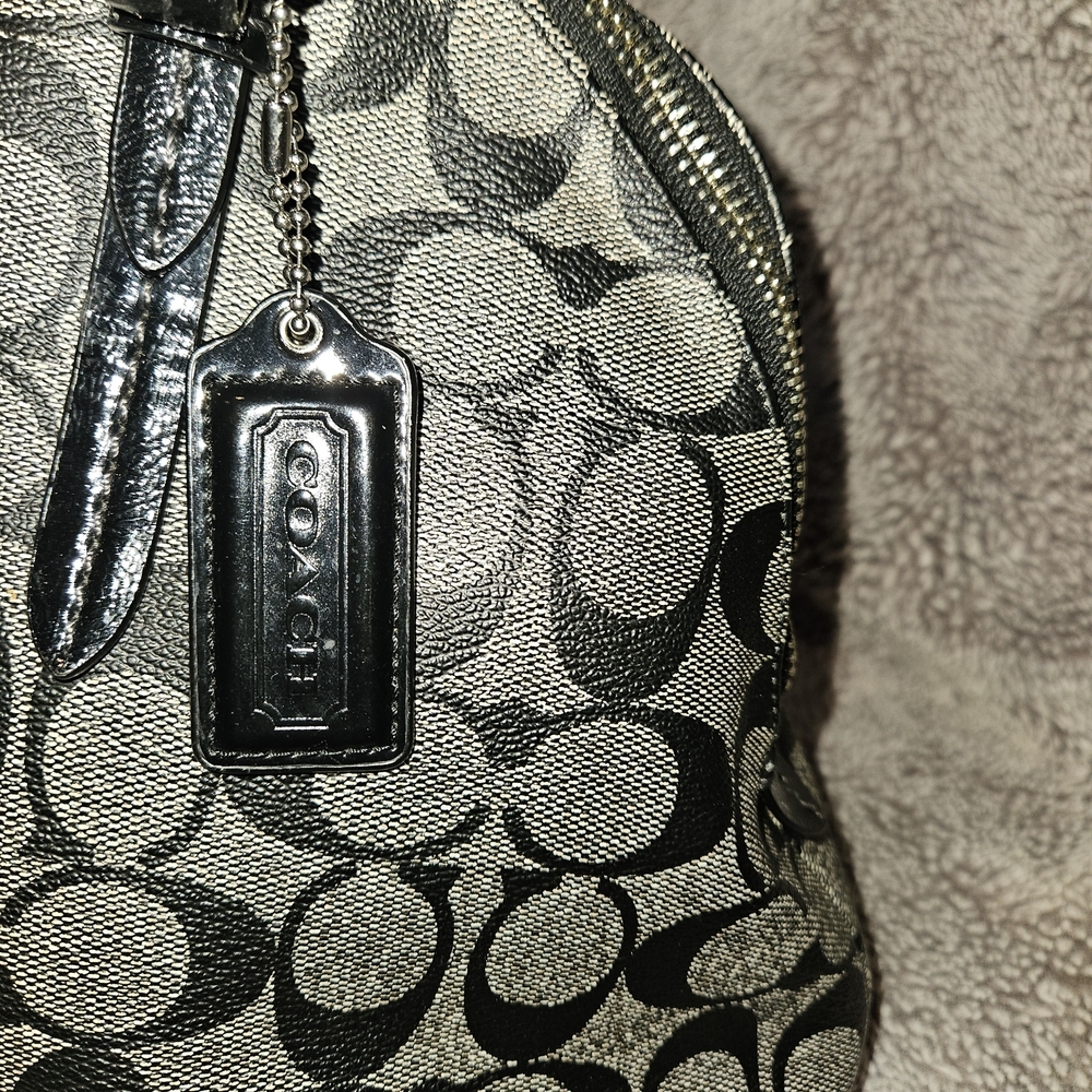 COACH Peyton Signature Cora Domed Satchel Black Grey Monogram Bag F24606 Clean - Picture 5 of 11